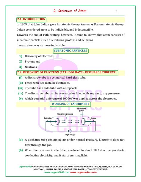 Class Chemistry Notes Chapter Structure Of Atom Toppers CBSE