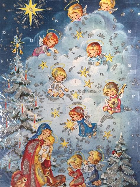 Kruger Xmas Nativity Angels Glitter Advent Calendar Card Western