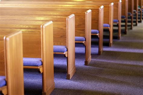 Rows Of Church Pews In An Empty Church Sanctuary Stock Photo Download
