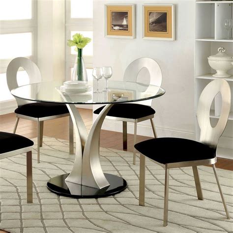 The glass tabletop is easy to clean. Valo Modern Style Stain Plated Round Dining Set in 2020 ...