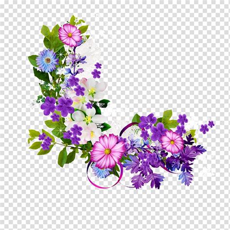 Flower Bouquet Of Purple Flowers Border White And Green Floral