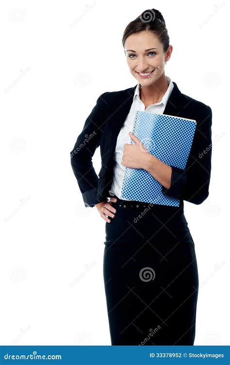 Smiling Secretary Holding Spiral Notebook Stock Photography Image