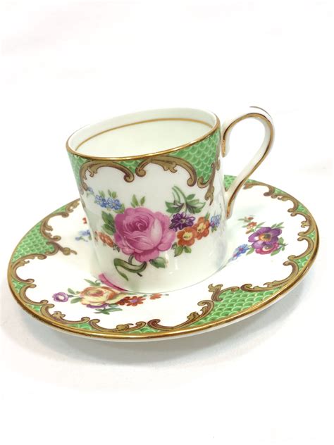 Vintage Aynsley Demitasse Cup Saucer W Pink Yellow Roses Etsy