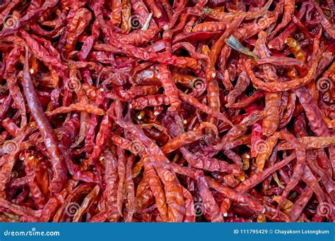 Pure Red Whole Dried Chillies Pepper In Thailand Local Market Stock