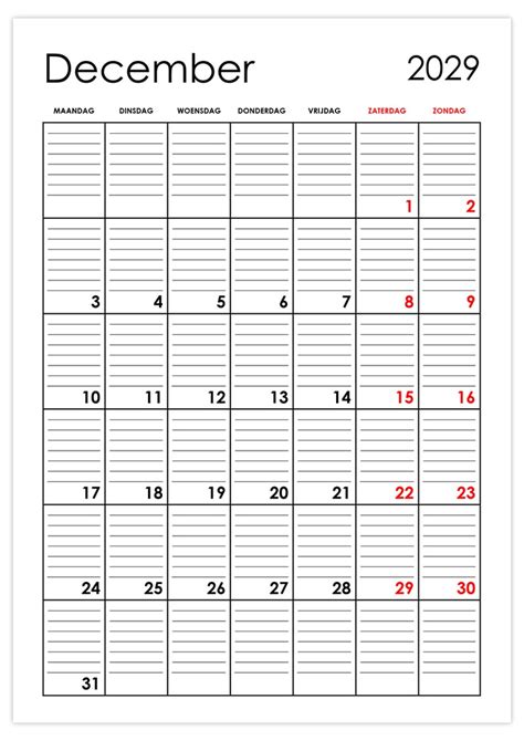 Lege Kalender December 2029