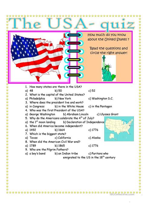 The Usa Quiz English Esl Worksheets For Distance Learning And