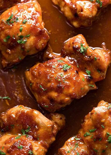 Baked chicken thighs can be served on their own or sliced or chopped to add to salads. Sticky Baked Chicken Thighs | RecipeTin Eats