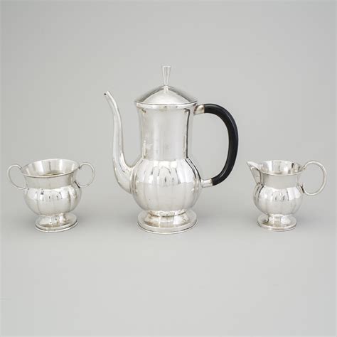 A Swedish 20th Century Silver Coffee Set Unknown Maker Marked 1916
