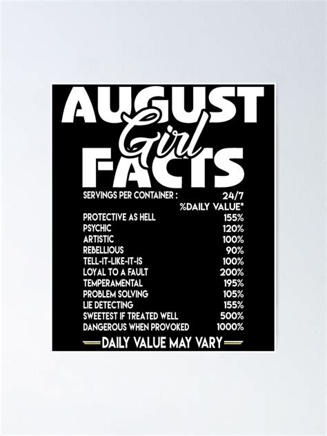 August Girl Facts T Shirt Poster By Benshop Redbubble