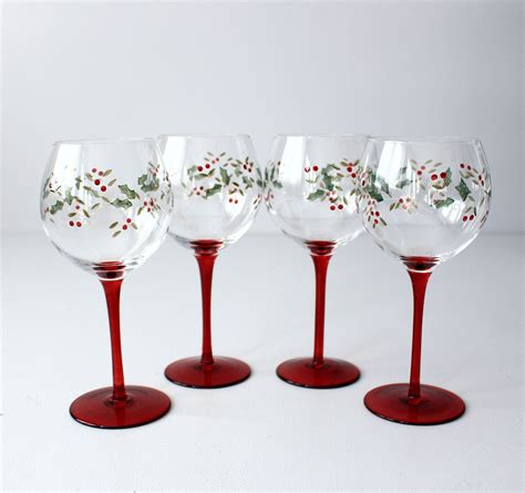 Crystal Wine Glasses Winterberry Goblets Vintage Christmas Glasses