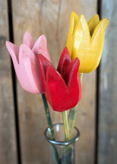 Vintage Wooden Tulips Flowers Garden Decor Faux Floral Decorative