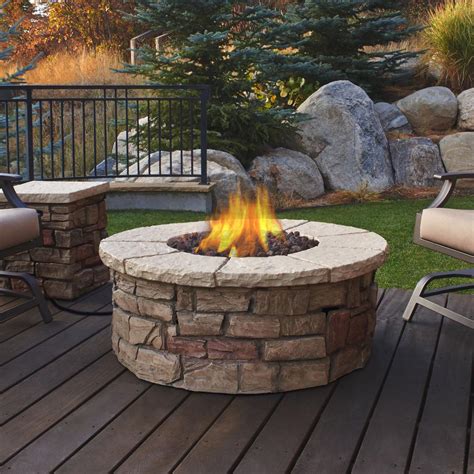 Heininger 5995 58,000 btu outdoor portable propane fire pits 7. Real Flame Sedona 43 in. x 17 in. Round Fiber-Concrete ...