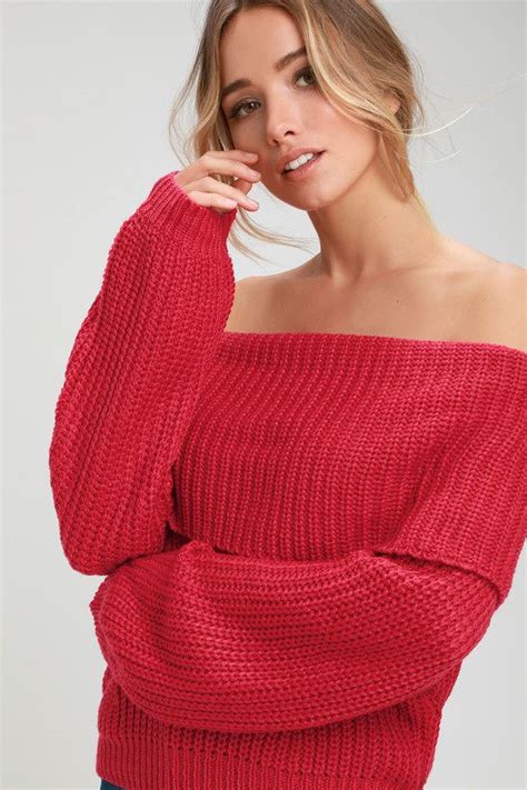 Lulus Carmichael Red Off The Shoulder Knit Sweater Size X Small In