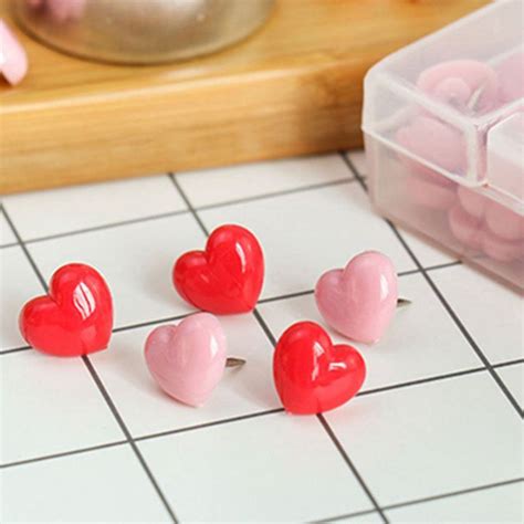 50 Pcs Heart Push Pins Red Bulletin Boards Thumb Tacks Pink Cute Wall