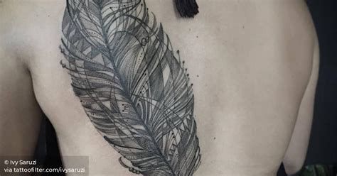 Sketch Work Feather Tattoo On The Back