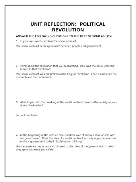 Unit Reflection Political Revolution Pdf
