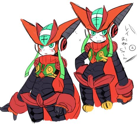 Ray Mighty No 9 Mighty No 9 1girl Android Blush Cape Green Eyes Japanese Text Mighty