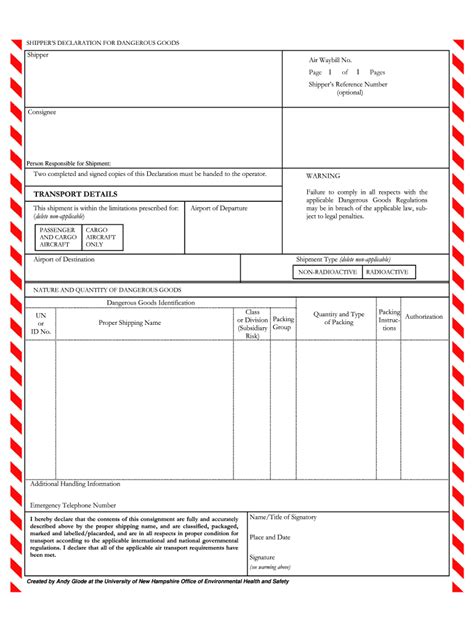 Dangerous Goods Declaration Form Template Fill Online Printable Fillable Blank PdfFiller