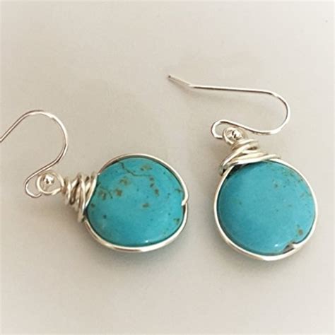 Amazon Com Turquoise Howlite Silver Wire Wrap Earrings Sterling Silver