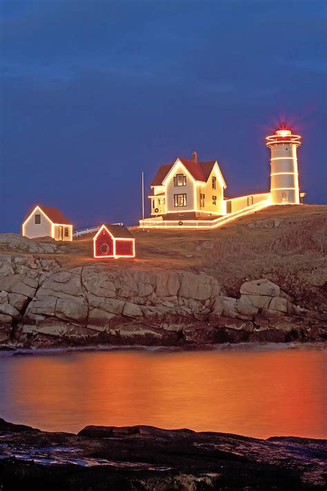 Nubble Lighthouse Holiday Lights Photograph