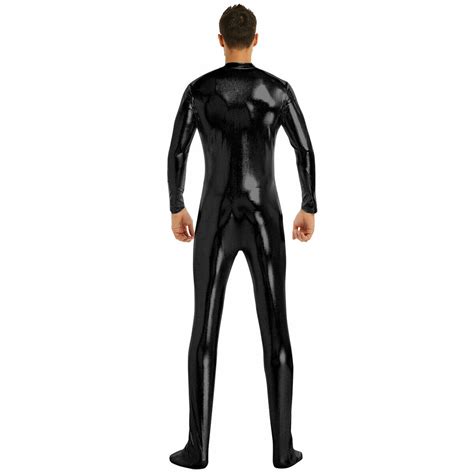 Faux Leather Latex Catsuits Mens Bodysuits 3 Day Shipping Sexy Black