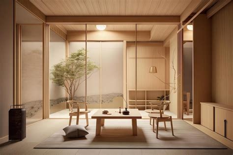 Premium Ai Image Japanese Style Interior With Minimalist Furniture
