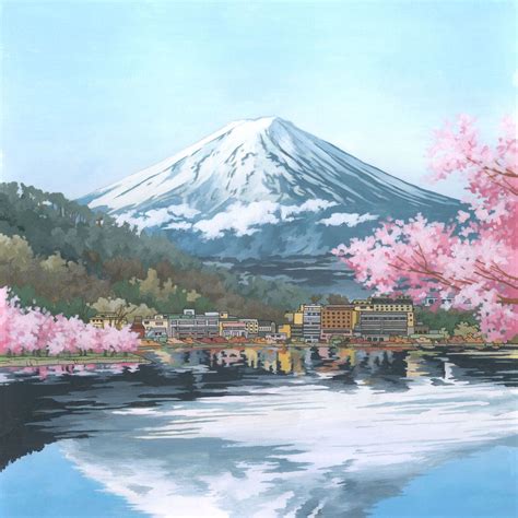 Sakura Painting Japan Painting Mountain Landscape Landscape Art