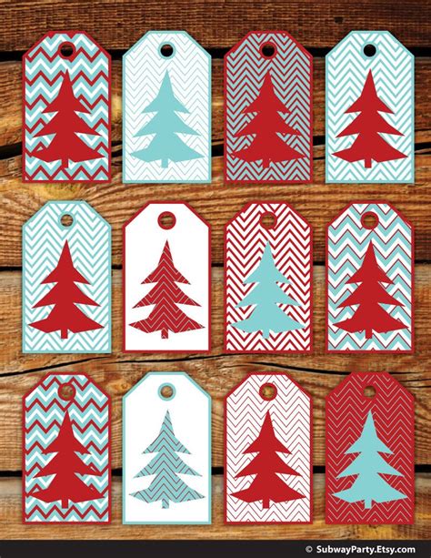 Printable Christmas Gift Tags In Aqua Blue And Red Chevron Etsy