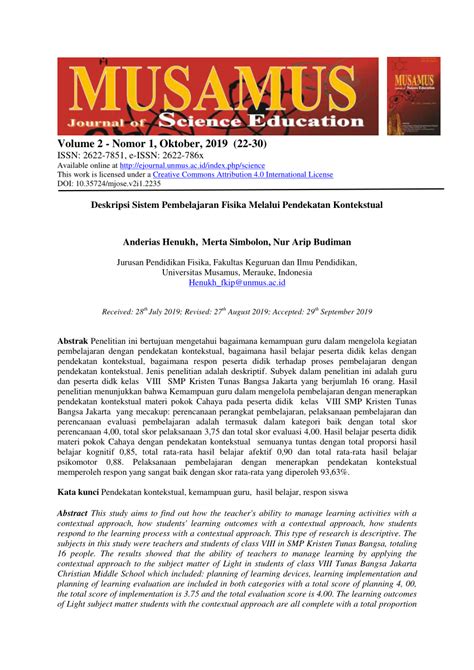 PDF Deskripisi Sistem Pembelajaran Fisika Melalui Pendekatan Kontekstual