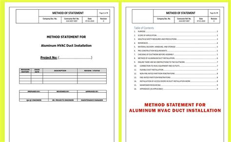 Method Statement For Aluminum Hvac Duct Installation Hse Documents