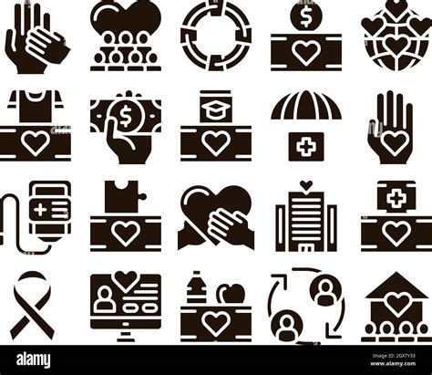 Volunteers Support Glyph Icons Set Vector Stock Vector Image And Art Alamy