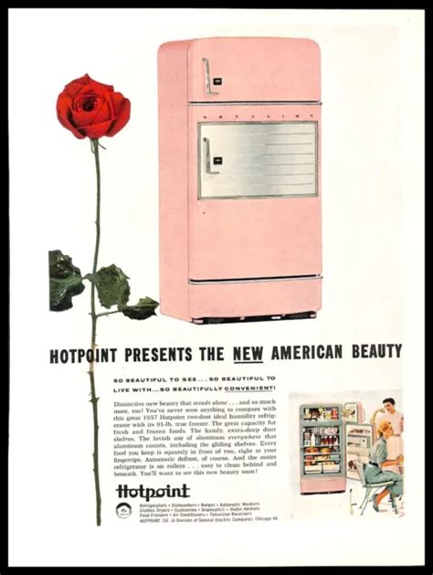 1957 Hotpoint Refrigerator Vintage Print Ad Pink Fridge Appliance