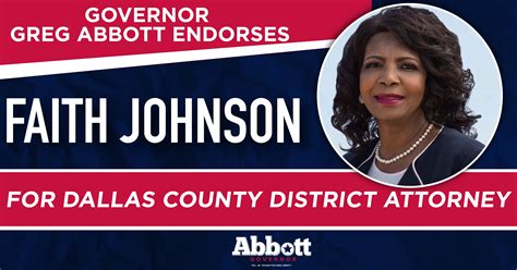 Governor Abbott Endorses Faith Johnson For Dallas County District Attorney Greg Abbott