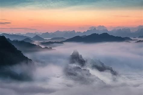 Landscape Mountain Fog Sunset Sky Clouds Pikist