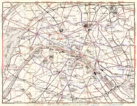 Old Map Of Paris With Tramway And Metro Routes And Lines In 1910 Buy