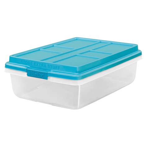 Hefty 10 Gallon Plastic Storage Bin With Latch Lid Teal And Clear