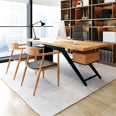 Contemporary Office Desk Rectangular Solid Wood Executive Desks Dark