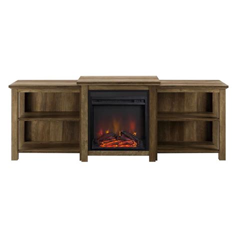 Walker Edison In Tiered Top Fireplace TV Console Reclaimed Barnwood W FPTTOPRO