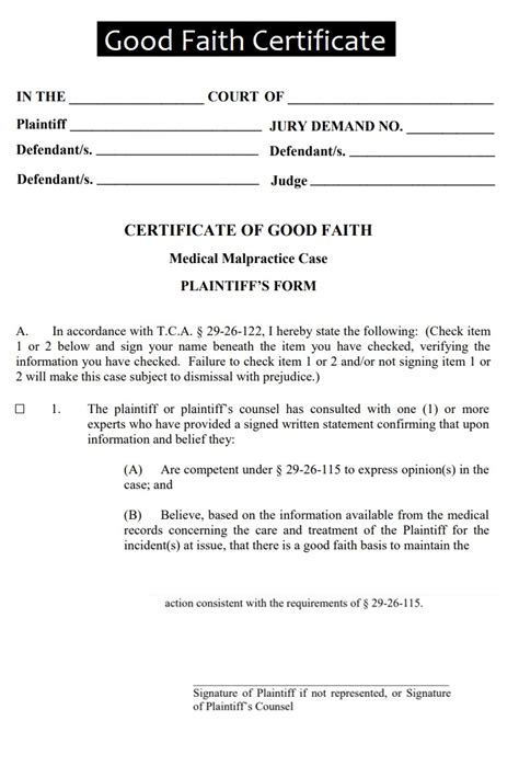 Good Faith Certificate Template Ms Word Free Word And Excel Templates