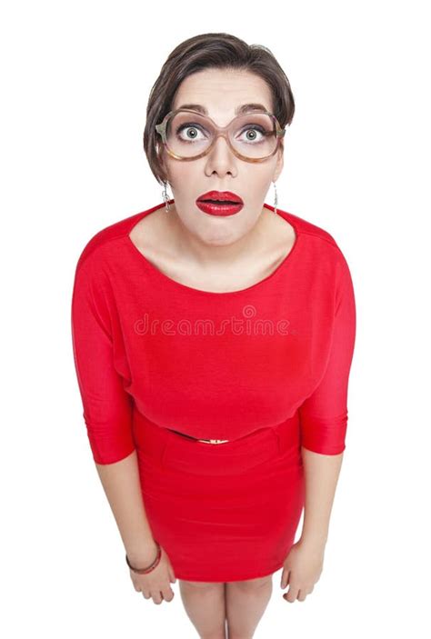 Surprised Plus Size Woman In Glasses Top View Stock Image Image Of