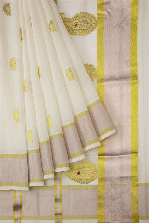 Buy Cream Kerala Cotton Saree Online Women Sarees At Best Price Nalli