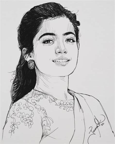pencil sketch of beautiful rashmika mandanna
