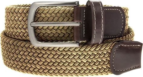 Braided Belt Silver Nickel Finish Buckle Faux Leather Elastic Woven