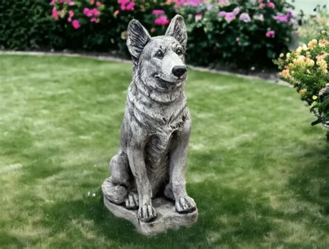 Sitting German Shepherd Statue Garden Dog Memorial Stone Outdoor