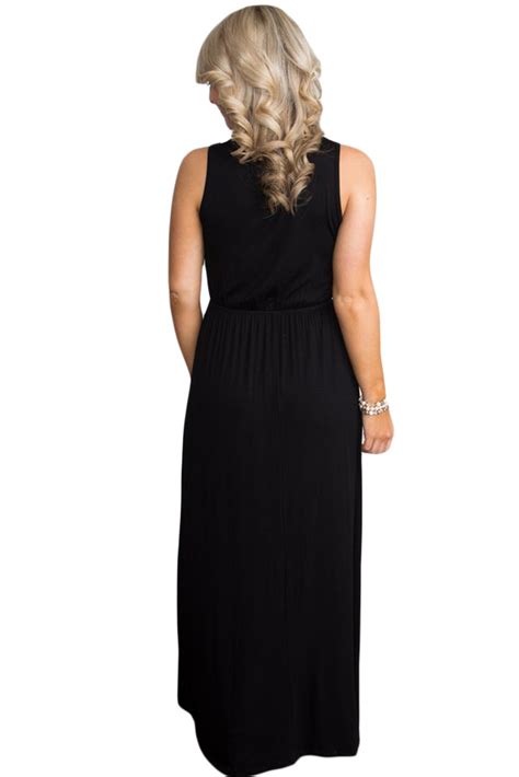 Black Empire Waist Sleeveless Maxi Jersey Dress Lc610037black 16