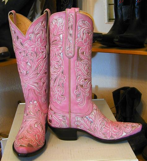 Pink Cabaret Beautiful Pink Tooling With Metallic Pink Underlay Pink Cowgirl Boots Pink