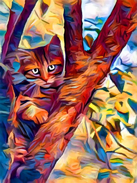 Cat In Tree Painting By Chris Butler