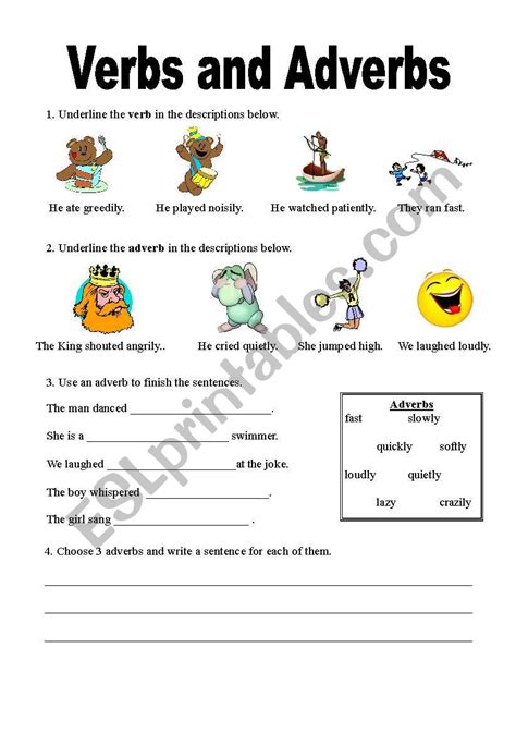 Verbs And Adverbs Worksheet Esl Worksheet By Smbowden
