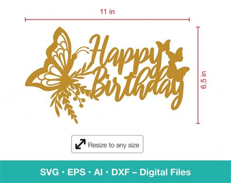 Butterfly Svg Cake Topper Happy Birthday Template Template Etsy