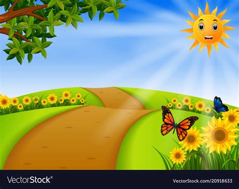 Scenery Garden With Sunflower Royalty Free Vector Image
